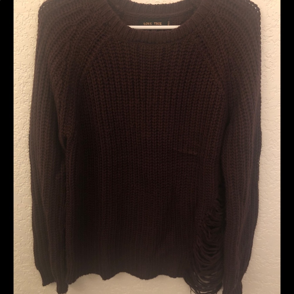 Fashion Nova Burgundy Distressed Sweater